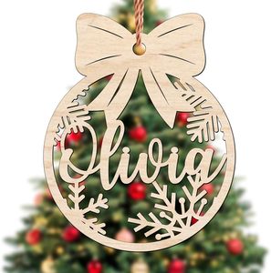 Custom Laser <b>Cut</b> Personalized Name Wooden Christmas Ornament | Laser <b>Cut</b> Bow & Snowflake <b>Tree</b> Pendant Wholesale Custom Gift Tags - Product Image 3