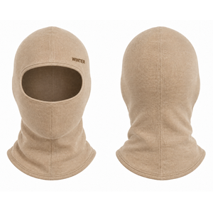 Cagoule en tricot côtelé avec logo personnalisé, masque facial d'hiver beige, couvre-tête intégral, couvre-cou unisexe - Product Image 2