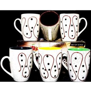 Ensemble de tasses à lait en céramique classiques à motif de pois indiens, fabriquées en Inde - Product Image 1