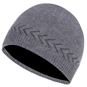 Unisex Gray Geometric Pattern Knit <b>Beanie</b> 100% Acrylic Outdoor Casual <b>Hat</b> 56-58CM - Product Image 5