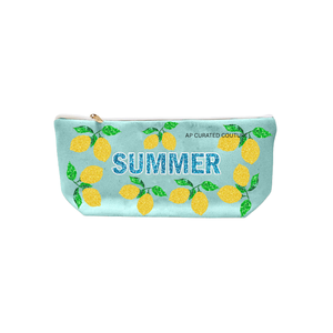 Summer Lemon Customized <b>Beaded</b> Canvas Fruit Print <b>Large</b> Portable Soft Handle Makeup Pouch Bohemian Style Zipper Bag - Product Image 2