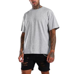 T-shirt Homme Gris Uni Col V Manches Courtes Coupe Droite en Tissu Toile 100% Coton Épais 220g Poids Lourd pour l'Été 2026 - Product Image 1