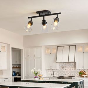 Plafoniera a 3 Luci Semi-Incasso Orientabile per Cucina con Paralumi in Vetro Trasparente e Bracci Girevoli - Product Image 4