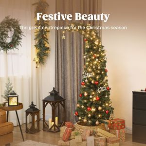 Albero di Natale Artificiale Slim da 180 cm, Stile Abete di Montagna, con Punta Curva e 200 LED, Base in Metallo Verde, Decorato - Product Image 4