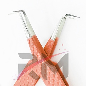 RMI Eyelash Extension Tweezers Orange Powder Coated Tweezer <b>Russian</b> Volume Silver Tip Tweezers Sustainable Steel Private Label - Product Image 6