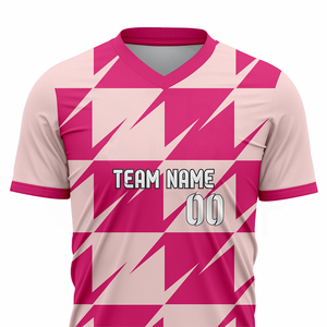 Custom Soccer Jersey Set Pink Geometric Print V-Neck Short Sleeve Breathable Polyester Unisex Adult Teamwear Uniform - Product Image 3