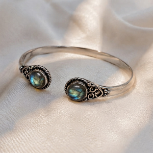 Ornate Labradorite Open <b>Cuff</b> <b>Bracelet</b> Handmade Brass Gemstone Bezel Setting Unisex Fashion Jewelry Gift - Product Image 5