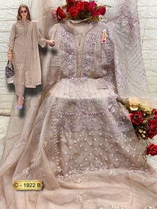 "Elegancia de invierno: juego Shalwar Kameez bordado de organza emparejado con fondo e interior de Santoon pesado y opaco" - Product Image 5