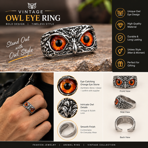 Bague œil de hibou vintage en acier inoxydable argenté, bijou de mode - Product Image 3