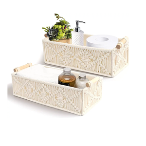 Panier de rangement en macramé fait main sur mesure, vente en gros, décoration bohème, corde de coton, panier creux tissé à la main avec poignée - Product Image 6