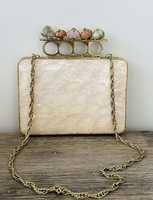TIMELESS CRAFT Pochette de mariée de luxe artisanale et écologique, avec poignée en pierres précieuses, taille personnalisée, couleur naturelle, design moderne