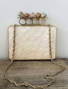 Handcrafted Eco-Friendly Luxury Mother of Pearl Evening Bag with Gemstone <b>Handle</b> Bridal Clutch Purse Modern Design - Product Image 2