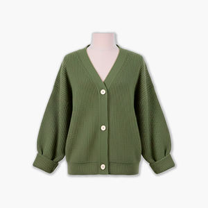 Cardigan simple à 3 boutons, col en V, couleur unie, tricoté 100% acrylique, OEM & ODM acceptés, anti-plis, tricot torsadé épais du Vietnam - Product Image 5