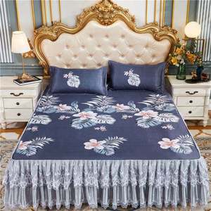 High 100% Cotton Floral Fitted <b>Bed</b> Sheet <b>Cover</b> Lace <b>Bed</b> Skirt Wedding Housewarming Bedding Bedspread Mattress <b>Cover</b> Wholesale - Product Image 3