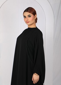 Abaya Negra de Crepé para Mujer, Manga Larga, Corte Holgado, Cuello Redondo, Vestido Modesto, Color Sólido Minimalista, Ropa Islámica para Eid y Uso Diario - Product Image 3