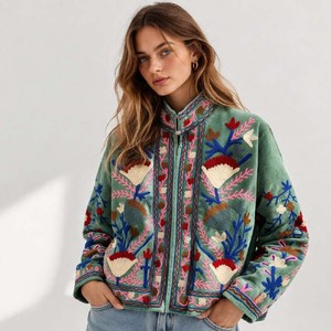 Veste kimono matelassée en velours de coton 100% fait main, finition soignée |   Automne/Hiver Respirant Réversible Brodé Écologique - Product Image 1