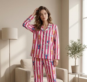 Ropa de Dormir para Mujer, 100% Algodón Tejido, Estampado Floral y Animal, Cintura Baja, Verano, Romántico, Clásico, Manga Larga - Product Image 1