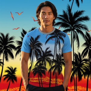 Camiseta Casual de Manga Corta con Estampado Hawaiano para Hombre, Cuello Redondo, Corte Regular, 100% Poliéster, Tejido de Punto, Impresión por Sublimación - Product Image 4