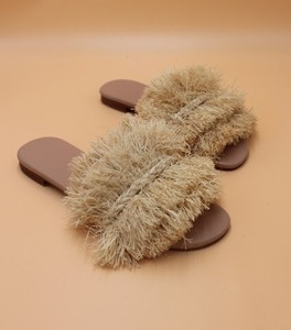 Natural Raffia Women's Flat Sandals Outdoor for Handmade Lightweight Breathable Cotton Lining - Product Image 1