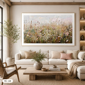 Peinture à l'huile sur toile texturée moderne, motif champ de fleurs épanouies, finition artisanale, encadrée, pour décoration murale d'hôtel et de salon, vente en gros - Product Image 4