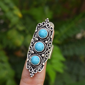 Blue <b>Turquoise</b> <b>Ring</b> 925 Sterling Silver Designer Bezel Setting Handmade <b>Ring</b> For Her Gemstone Jewelry - Product Image 2