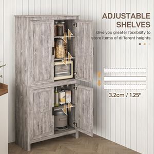 Armadio 4 porte 64 \ "cucina Freestanding dispensa in rovere grigio con 3 ripiani regolabili per una efficiente organizzazione della cucina - Product Image 5