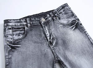 Jean en denim unisexe coupe droite vintage, personnalisé, brodé, pour homme, en denim épais, délavé pour l'hiver - Product Image 3