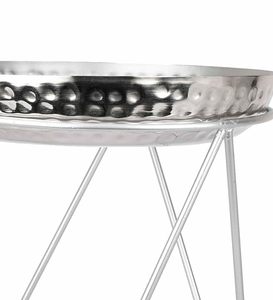Silver Hammered <b>Metal</b> <b>Bowl</b> with Wire Stand - Product Image 3