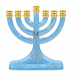 Ménorah en résine marbrée à 9 branches, imitation pierre, chandelier Hanouka moderne, porte-bougie Judaica pour centre de table festif - Product Image 5
