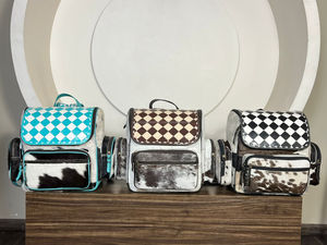 New Arrival Checkered Pattern Genuine Cowhide Leather <b>Backpack</b> Western Style Diaper Manufacturing Perfect Storage Bag for Unisex - Product Image 4