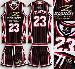 Vente en gros directe ZIAKOT INDUSTRY Maillot de basket-ball authentique personnalisé noir et blanc à rayures vertes et blanches - Product Image 4