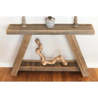 Table de canapé moderne en fer vieilli avec étagère inférieure à lattes ouvertes et base tréteau, pour salon, hôtel, présentoir