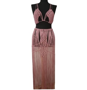 VESTIDO PARA TU NOVIA PARA SER Algodón Tejido a mano Festival Ropa Bustier Crop Top Mujeres Macrame Vestido de playa - Product Image 1