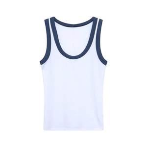 Camiseta sin mangas de algodón y elastano acanalada para mujer, color liso, elástica, con logo personalizado, casual, OEM, ODM, al por mayor - Product Image 5