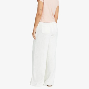 Women White Wide Leg <b>Pants</b> High Waist Elastic Loose Fit Solid Linen Cotton Casual <b>Summer</b> Full Length Breathable Flat - Product Image 2