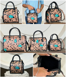 NEW Small Hand <b>Tooled</b> Genuine Cowhide <b>Leather</b> Speedy Duffel Bags Stylish with Zipper Closure Western Crossbody Bag for Unisex - Product Image 3