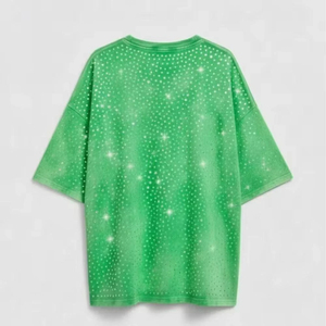 Camiseta Verde Oversize de Manga Corta con Diseño de Puntos, Cuello Redondo, Informal, Tejida y Transpirable para Hombre - Product Image 2
