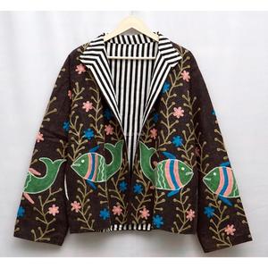 เสื้อแจ็คเก็ตผ้าฝ้ายคอจีนปักลายดอกไม้และปลา สำหรับผู้หญิง แบรนด์ WOODEN BLOCK CRAFT INDIA ระบายอากาศได้ดี แขนยาว เหมาะสำหรับฤดูใบไม้ร่วง - Product Image 2