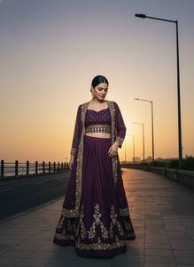 Purple STAR GEORGETTE <b>Lehenga</b> Choli with Gold Embroidery Traditional Indian Wedding Wear for <b>Women</b> Floor-Length Regular Fit - Product Image 2
