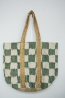 Sac fourre-tout bohème en jute avec appliques à motifs géométriques, sac à bandoulière pour femme, écologique, ouverture supérieure, capacité 2-2,9 L, idéal pour l'été et le quotidien