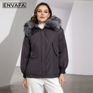 Real Fur Hood <b>Duck</b> <b>Down</b> Coat Short Puffer <b>Jacket</b> Thick Winter Parka Waterproof Zipper Outerwear Women's Premium Overcoat - Product Image 6