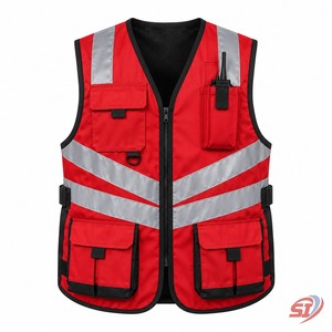 Gilet de sécurité haute visibilité rouge personnalisé pour équipe d'intervention d'urgence, vêtements de travail réfléchissants pour la construction, les équipes routières et les professionnels des services publics - Fabricant - Product Image 1
