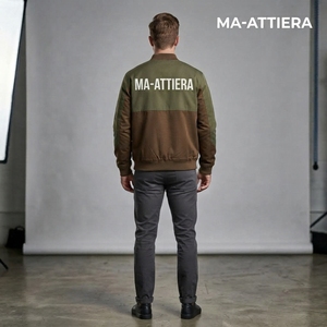 Blouson bomber homme couleur olive et marron, style streetwear décontracté, fermeture éclair, personnalisable OEM ODM, vente en gros - Product Image 2