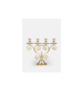 Impressive heavy <b>weight</b> brass candelabra with multi <b>arm</b> layout for long tables altars or ceremonial decor - Product Image 3