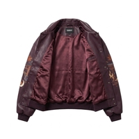 Blouson Bomber en Cuir Bordeaux pour Homme avec Broderie Renard Kitsune à Neuf Queues Japonais, Style Vintage Oversize Streetwear