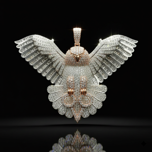 Pendentif Hibou Volant Personnalisé Sertie de Diamants, Fabriqué à la Main en Or Blanc et Rose 14K avec Micro-Pavé Détail - Product Image 1