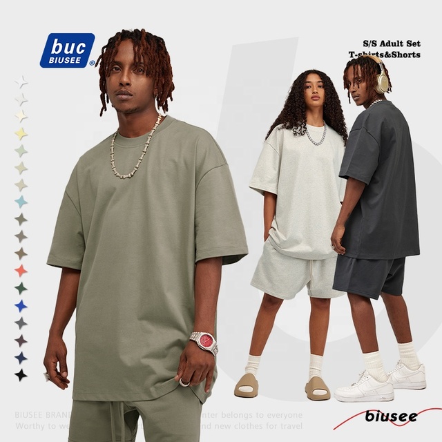 T Shirt and Short Set Manufacturer High Quality Custom 305 Grams Heavyweight 100 Cotton Plus Size Plain for Men