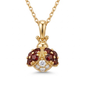 Collar con Colgante de Mariposa, Chapado en Oro de 18K, Granate y Diamante de Corte Redondo, Joyería Clásica para Mujer, Regalo para Uso Diario - Product Image 3