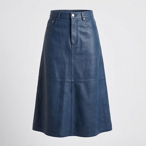 Women High Waist A-Line PU Leather Skirt Solid Color Knee-Length Minimalist Style With Pockets - Product Image 1