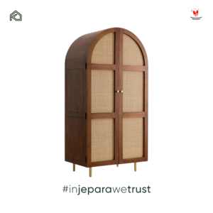 Handcrafted Eco-Friendly Durable Solid Teak Wood Cane <b>Wardrobe</b> Modern Luxury Japandi Style Wall Mount Bedroom Furniture Villa - Product Image 5